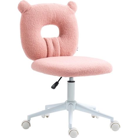 Chaise enfant motif ours en peau d'agneau rose, assise réglable, capacité 120 kg, design ludique et doux