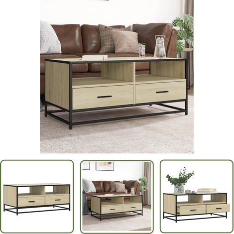 vidaXL Table basse chêne sonoma 100x50x45cm bois d'ingénierie et métal (1/5)