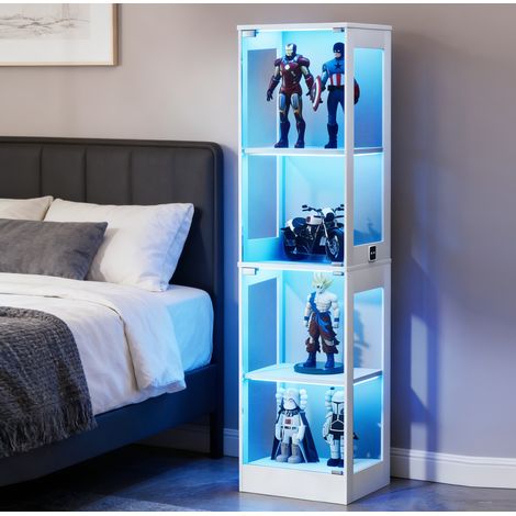 Vitrina de cristal 40x35x165 cm blanca, 4 niveles, LED tricolor y sensor, MDF y vidrio MEUBLIV (1/5)