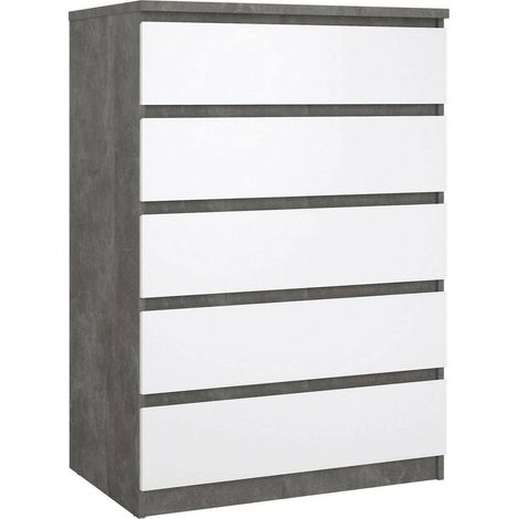 Dmora - Cassettiera Ansel, Settimino multiuso, Comò camera da letto, Mobile con cassetti, 77x50 h111 cm, Cemento e Bianco lucido