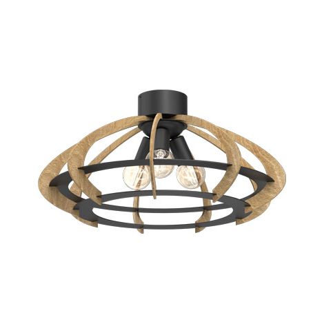 Plafonnier noir mat bois foncé Orebo 3xE27 15W Luminex