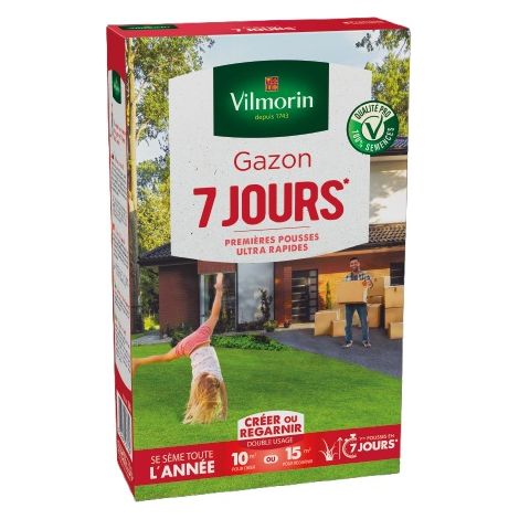 Vilmorin – Gazon 7 jours – 250 g – Mise en place rapide – Premières pousses visibles en 7 jours – Pour terrains ensoleillés