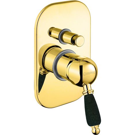 Mitigeur de douche à encastrer KIRKÉ BLACK, 2 sorties, levier noir, doré