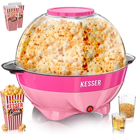 KESSER® Machine à pop-corn : Machine à pop-corn 800W - grande capacité 5,5l, revêtement antiadhésif, couvercle & bol de service, pour huile/beurre/sucre, silencieux & rapide, surface de chauffe amovib