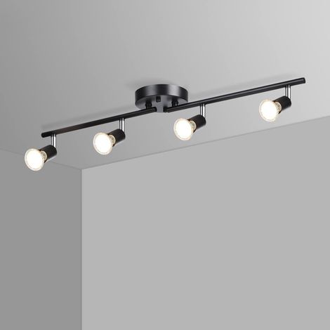 Plafonnier, spot orientable 4LED avec ampoule, plafonnier moderne, luminaire pour miroir de courtoisie, noir, lumière chaude (1/5)