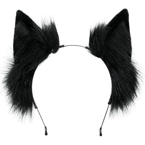 Cerchietto per capelli con orecchie da volpe pelose, stile anime, per cosplay - Nero