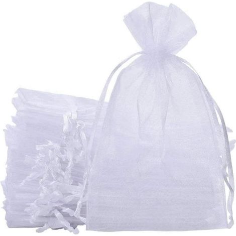 Sachets en organza, pochettes à bijoux, 20 x 30 cm, pochettes en organza, pochettes pour bijoux de mariage, fêtes, pochettes cadeaux, 50 pièces, blanc