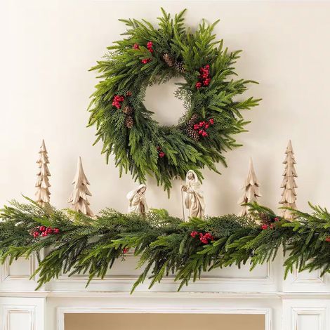 Guirlande De Noël En Forme De Pin Norfolk - 60 Cm - Avec Baies Rouges Et Cônes De Pin - Pour Décoration Intérieure Et Extérieure - 1 Pièce (1/5)