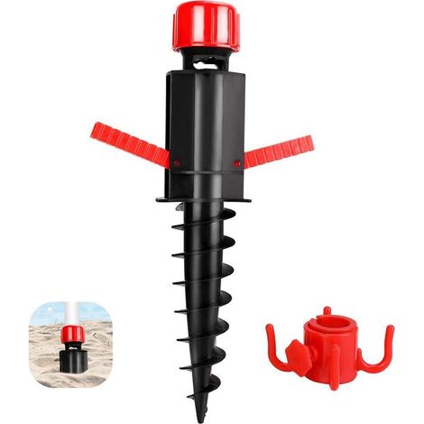 Ancrage Support de Parasol, Support de Parasol pour Plage Terre Pieds de Parasols ​Plastique pour Plage de Sable ou Sol, Douille de Sol à Visser Qualité avec Crochet Suspendu, Ø 20-32 m (1 PCS) (1/5)
