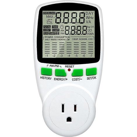 Compteur d'énergie numérique LCD, wattmètre, mesure de la puissance électrique (kWh), analyseur de puissance, prise américaine (1/4)