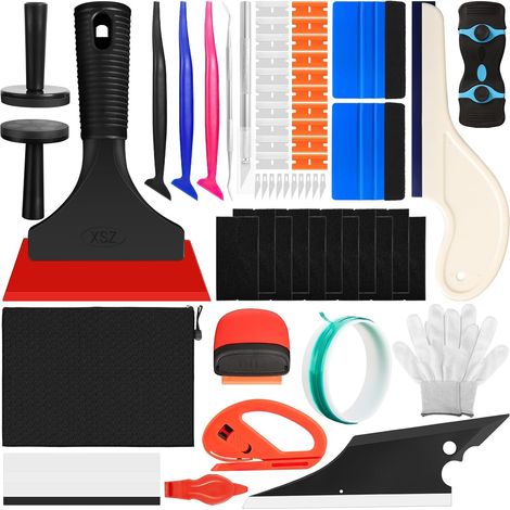 Kit Vitre Teintée Voiture 60 Pièces Kit Covering Outils de Film Teinté Voiture Raclette en Feutre Grattoirs Film CuttersSac de Rangement Kit de Film pour Voiture Stickers Meuble (1/5)