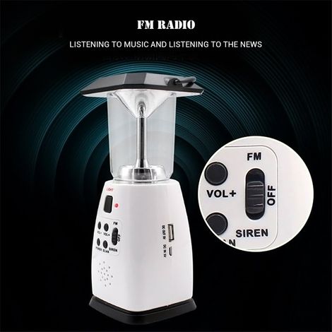 Tragbare Kurbellaterne mit 8 LEDs, Radio, Solarbetrieben, Notbeleuchtung, ideal zum Wandern, Campen und Angeln (1/5)