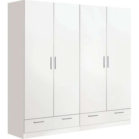 Armario ropero 4 puertas abatibles 2 cajones Lorena acabado blanco, 230cm(alto) 200cm(ancho) 50cm(largo) (1/2)