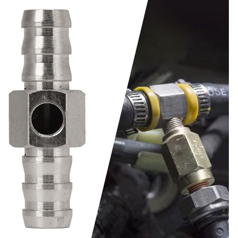 Schnellverschluss-Kraftstoffdrucksensoradapter mit T-Stück und 1/8-27 NPT-Anschluss mit Schlauchtülle, aus Edelstahl 304 mit 1/2"-Schlauchschelle (1/5)