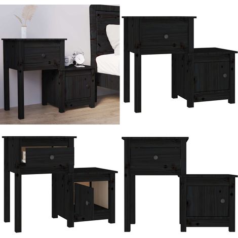 Nachttisch Schwarz 79,5x38x65,5 cm Massivholz Kiefer - Nachttisch - Massivholzmöbel - Kiefernholz - Wohnzimmerdeko - Schlafzimmereinrichtung - Home & Living (1/5)
