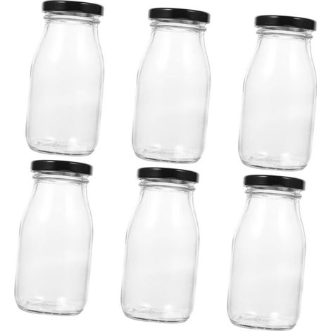 6 Glasflaschen mit auslaufsicheren Deckeln – Set mit Behältern für Milch, Getränke und Parfaits – Ideal für Zuhause und Camping