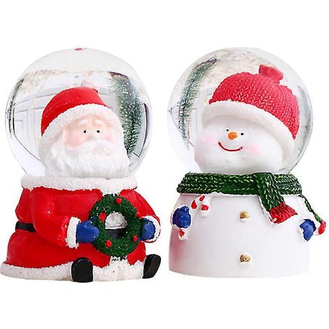 Lot de 2 boules de verre Père Noël Bonhomme de neige Boule de cristal Lumière de table-7x5x5cm (1/3)