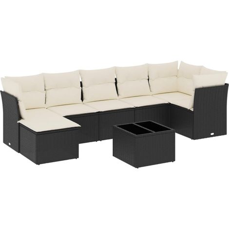 Salon de jardin 8 pcs avec coussins noir résine tressée (1/5)