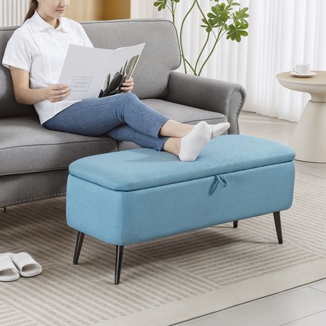Établi de rangement 101x38,5x44,5 cm bleu avec table basculante et pieds en acier pour la chambre Entrée du salon clair