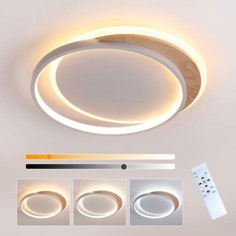 Plafonnier LED en bois 40cm, télécommande avec variateur 3000K-6000K, luminaire de plafond pour salon et bureau, réglable en température de couleur, design scandinave, pack de 1. (1/2)