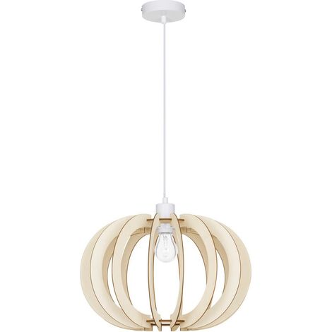 Merano Lakewood Plafonnier Suspension Sphérique Métal Blanc Bois Naturel LED E27