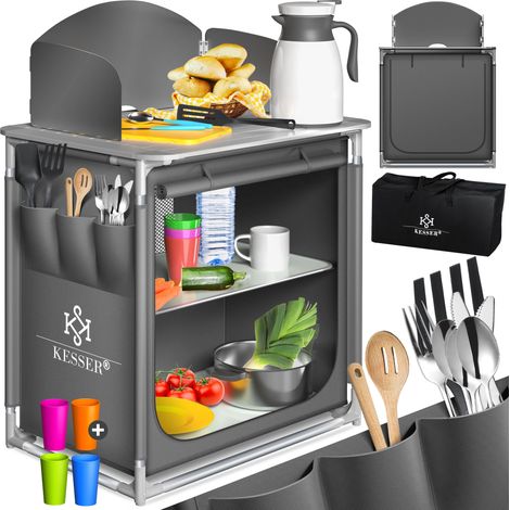 KESSER® Armoire de camping Cuisine de camping avec châssis en aluminium Sac de transport inclus Armoire de cuisson pour camping Meubles de camping en plein air Type F2 (Gris) (1/5)