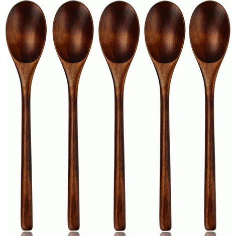 Lot de 5 Ensemble cuillère et louche en bois–Essentiels de cuisine japonaise–Lot de cuillères à soupe à long manche bois de Nanmu