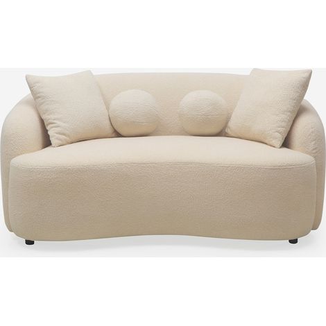 Divano curvo di design 2 posti in tessuto teddy bouclé beige Lazy