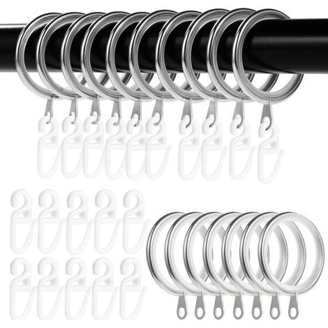 CSPARCV Packung mit 50 Metall-Vorhangringen und Haken, 37 mm geräuschlose Ringe für Gardinenstangen, Aufhängeringe für Duschvorhänge, Gardinenstangen und Vorhänge (Silber) (1/5)