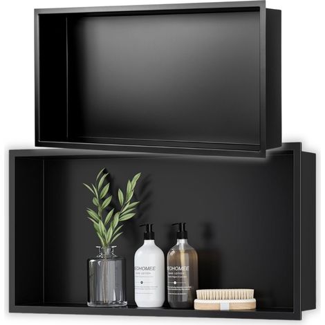 Étagère encastrée 60 x 30 x 10 cm, noir mat, pour salle de bain (1/5)
