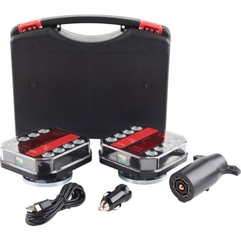 Kit de feux de remorque magnétiques sans fil - KINZON - Kit LED - Portée Bluetooth 30 m - Étanche IP67 - Recharge USB-C (1/5)