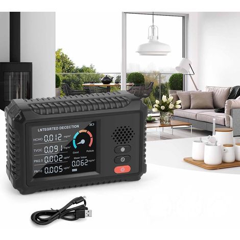 Misuratore di qualità dell'aria professionale 5 in 1, igrometro, misuratore di CO2, monitor portatile con schermo LCD per il settore alberghiero, ricaricabile, portatile. (1/5)
