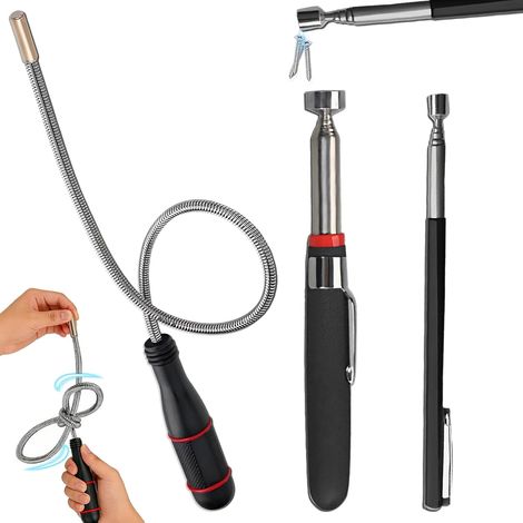 3 Pièces Aimant Telescopique, 60CM Ramassage Magnétique Flexible, Aimant Mecanique Auto pour Ramasser de Petites Pièces, Vis, Boulons, Outils Mécaniques Objets Métalliques(1.5 LB 3 LB 5 LB) (1/5)