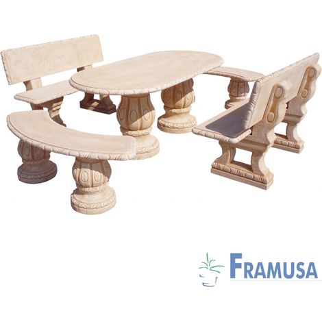 CONJUNTO COMEDOR PIEDRA OVALADO JARDIN FRESNO NATURAL OCRE