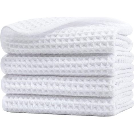 Lot de 3 torchons gaufrés – Microfibre épaisse – Absorbants – Cuisine et bar – Blancs (1/4)