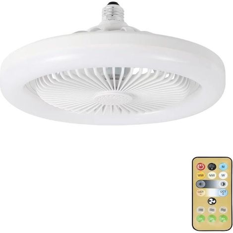 Ventilateur de plafond avec lumière et télécommande, 3 vitesses, blanc 25 cm, luminaire pour chambre et salon (1/5)