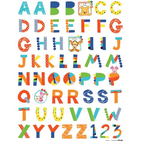 sticker mural Winnie l'ourson alphabet orange, vert et bleu  - Disney
