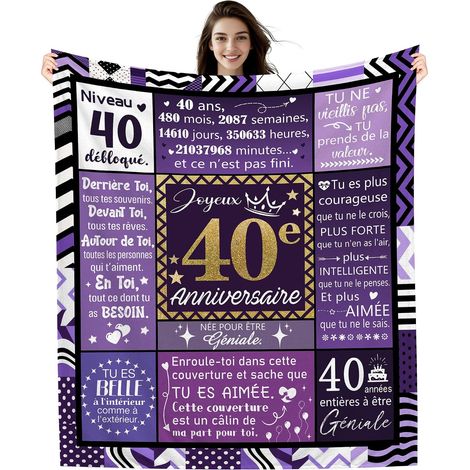 Couverture Polaire Anniversaire 40 Ans Femme - 130x150cm - Douceur Flanelle - Cadeau Maman Tante (1/5)