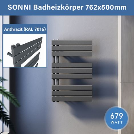 SONNI Badheizkörper Handtuchhalter Anthrazit Handtuchwärmer Panel Handtuchtrockner,76x50cm Seitenanschluss