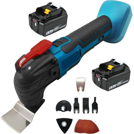Outil multifonction oscillant à batterie angle d'oscillation de 3 ° charge / libération rapide 20000rpm avec 6 pièces d'outils accessoires coupe, meulage, grattage (batterie 2x5500mah (sans chargeur))