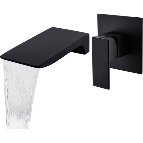 Robinet Mitigeur Mural Lavabo Cascade Noir En Laiton,Robinet cascade ,Robinets d'eau chaude et froide