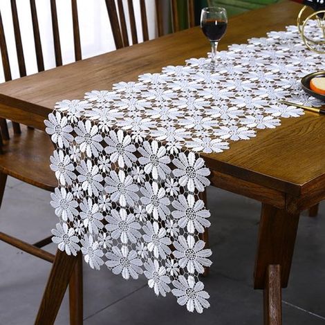 Mantel blanco de encaje floral, 40×180cm, Toalla de baño, cocina, bodas, mesa de centro, mueble de TV, mesa de comedor, camino de mesa aislante (1/5)