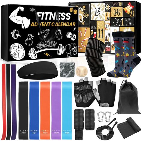 Calendrier de l'Avent 2026 – Coffret fitness : 24 accessoires d'entraînement à domicile – Compte à rebours de Noël