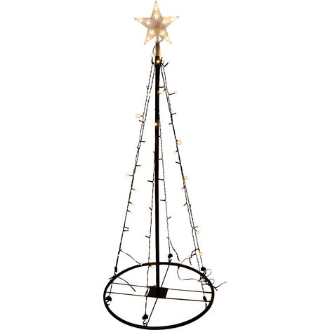 LED Lichterbaum mit Stern Spitze 120 cm - 70 LED - Metall Weihnachtsbaum in schwarz warm weiß beleuchtet