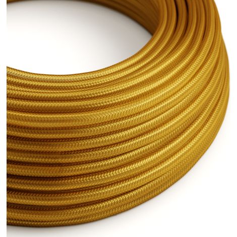 Creative-Cables Cavo elettrico rivestito in tessuto, Sezione 2 x 0,75 mm², Oro RM05, 1 m, Rotondo effetto seta (1/3)
