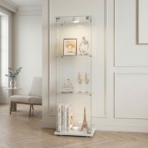 BLANKETSWARM - Vitrine en Verre avec LED - 1 Portes - 3 Étagères - Poignée métallique - Serrure de sécurité - 40x35x123 cm, Blanc