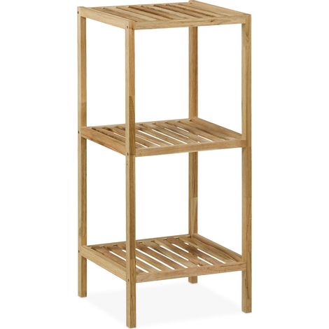 Relaxdays Badregal Walnuss, HBT: 80x35,5x35,5 cm, 3 Ablagen, quadratisch, Standregal Küche, Badezimmer Regal Holz, natur