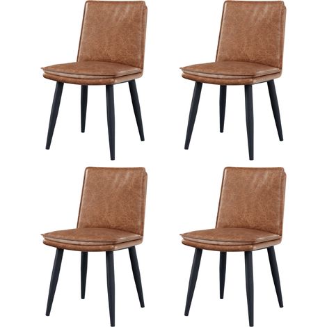 Set de 4 sillas de comedor de PU con cojín doble y patas metálicas, marrón, HOMVRA (1/5)