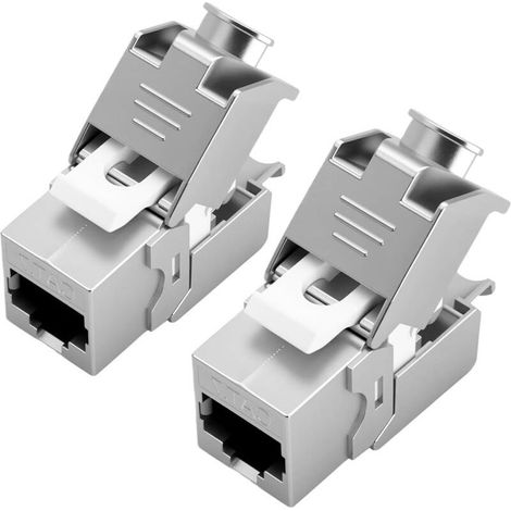Lot de 2 modules CAT 7 Keystone RJ45 femelle pour câble LAN, 10 Gbit/s à 1000 MHz STP femelle encastrable pour panneau de brassage et boîte réseau, sans outil LSA (1/5)