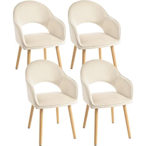 Esszimmerstühle 4er Set Samt Beige Holzbeine mit Armlehnen, ergonomisch (1/5)